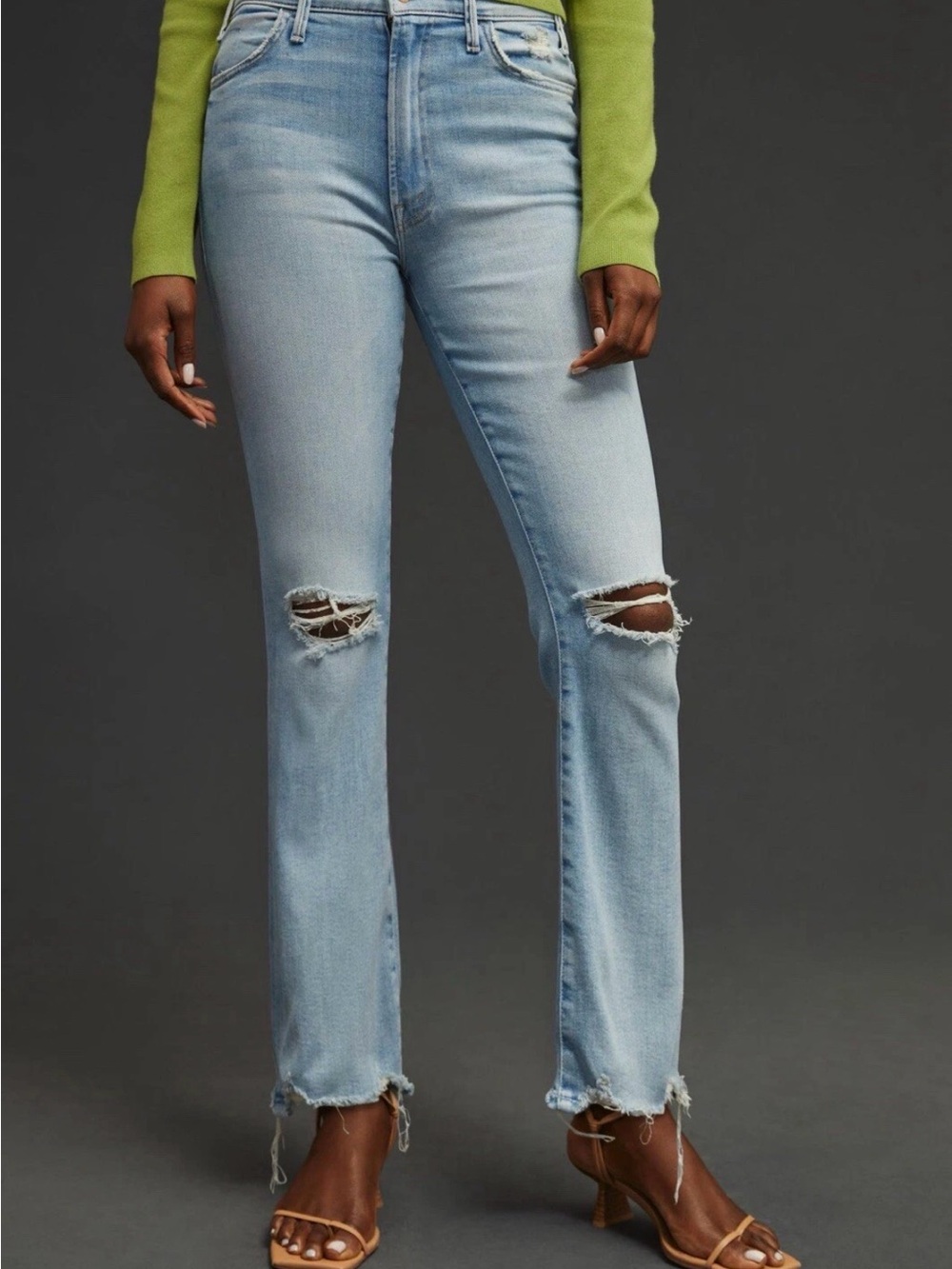 MOTHER Light Blue The Hustler Chew Jeans with Knee Rips